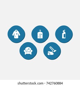 Set Of 5 Cleaning Icons Set.Collection Of Armchair, Detergent, Clothes And Other Elements.