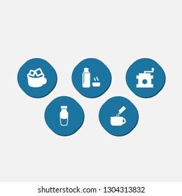Set of 5 coffee icons set. Collection of instant, beverage, mocha grinder and other elements.