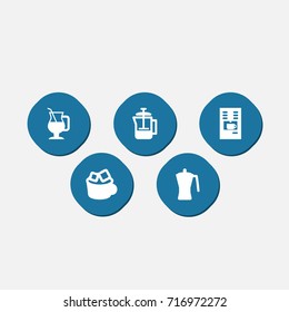 Set Of 5 Coffee Icons Set.Collection Of Latte, Mocha, Coffeemaker And Other Elements.
