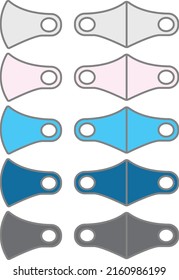 Set of 5 color illustrations of cloth masks from front and side views