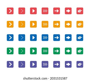 Set of 5 colored arrow icons (square)