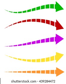 Set of 5 colorful arrow shapes. Long, horizontal arrows