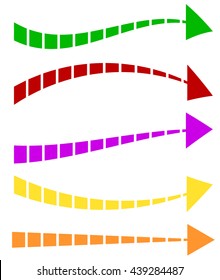 Set of 5 colorful arrow shapes. Long, horizontal arrows