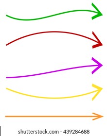 Set of 5 colorful arrow shapes. Long, horizontal arrows