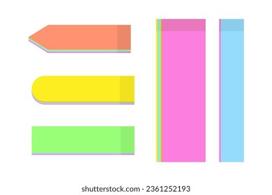 Set of 5 colorful note paper stickers of different shapes in trendy bright colors. Post templates