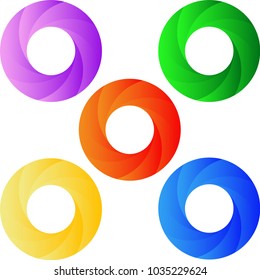 Set of 5 colorful twisted circular elements. 