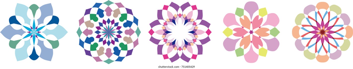  Set of 5 colorful vector flowers