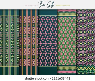 Set of 5 Colorized seamless background pattern. Inspired by North Eastern (Isaan) style Thai silk with traditional color tone.