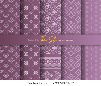 Set of 5 Colorized seamless background pattern. Inspired by Southern style Thai silk. Colored in Pink 