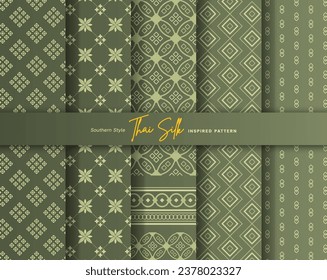 Set of 5 Colorized seamless background pattern. Inspired by Southern style Thai silk. Colored in Green