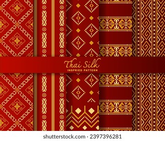 Set of 5 Colorized seamless background pattern. Inspired by North Eastern (Isaan) and Southern style Thai silk with traditional color tone.