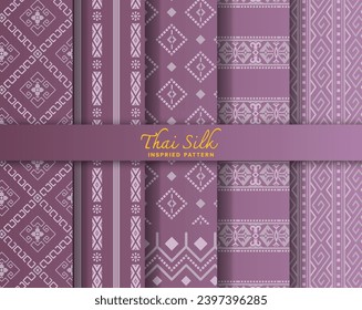 Set of 5 Colorized seamless background pattern. Inspired by North Eastern (Isaan) and Southern style Thai silk with traditional color tone.