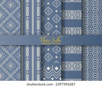 Set of 5 Colorized seamless background pattern. Inspired by North Eastern (Isaan) and Southern style Thai silk with traditional color tone.