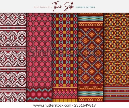 Set of 5 Colorized seamless background pattern. Inspired by North Eastern (Isaan) style Thai silk with traditional color tone.