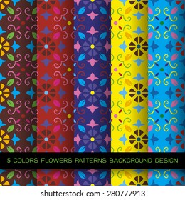Set of 5 colors on background. vector wallpaper seamless flower pattern 