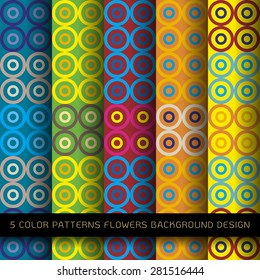 Set of 5 colors on background. vector wallpaper seamless circle pattern 