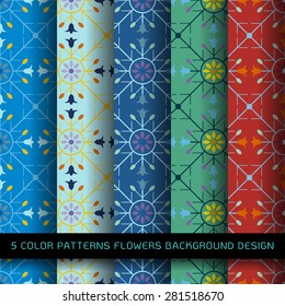Set of 5 colors on background. vector wallpaper seamless flower pattern 