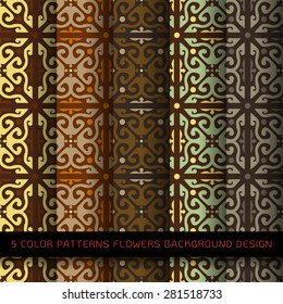 Set of 5 colors on background. vector wallpaper seamless flower pattern 