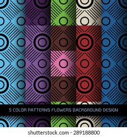 Set of 5 colors patterns with flowers and abstract decorative elements design