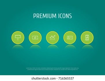 Set Of 5 Commercial Outline Icons Set.Collection Of Campaign, Billboard, Mobile Marketing And Other Elements.