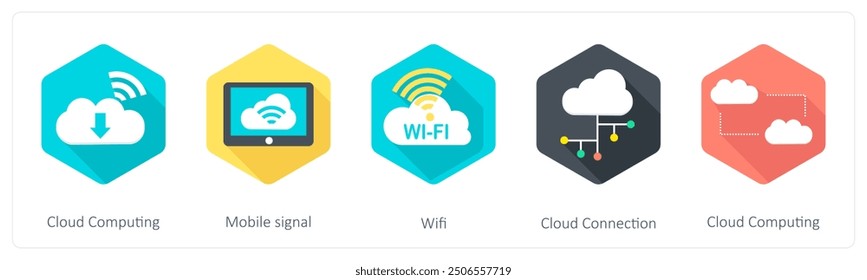 A set of 5 Communication icons as cloud computing, mobile signal, wifi