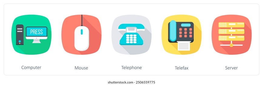 A set of 5 Communication icons as computer, mouse, telephone