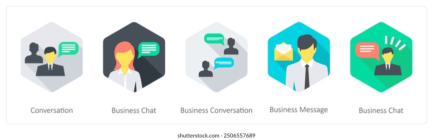 A set of 5 Communication icons as conversation, business chat, business conversation