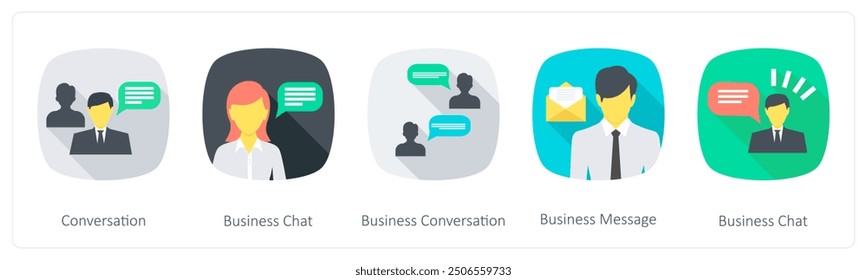 A set of 5 Communication icons as conversation, business chat, business conversation