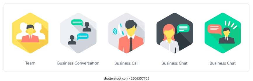 A set of 5 Communication icons as team, business conversation, business call