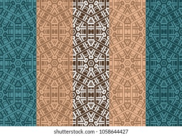 set of 5 complex geometric ornament. sophisticated geometric pattern based on repetitive simple forms. vector illustration and floral ornament.