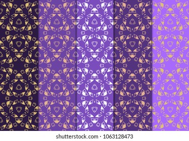 set of 5 complex geometric ornament. sophisticated geometric pattern based on repetitive simple forms. vector illustration and floral ornament.