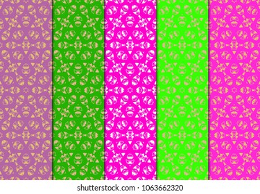 set of 5 complex geometric ornament. sophisticated geometric pattern based on repetitive simple forms. vector illustration and floral ornament.