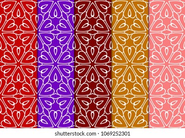 set of 5 complex geometric ornament. sophisticated geometric pattern based on repetitive simple forms. vector illustration and floral ornament.
