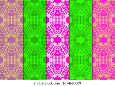 set of 5 complex geometric ornament. sophisticated geometric pattern based on repetitive simple forms. vector illustration and floral ornament.