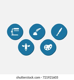 Set Of 5 Constructive Icons Set.Collection Of Artist, Pencil, Illuminator And Other Elements.