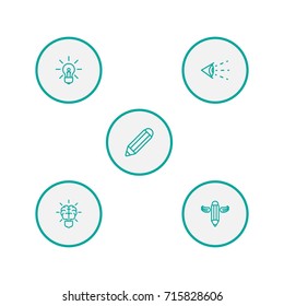 Set Of 5 Constructive Outline Icons Set.Collection Of Pencil, Writing, Idea And Other Elements.