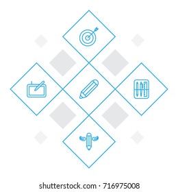 Set Of 5 Constructive Outline Icons Set.Collection Of Target, Pencil, Drawing Tools And Other Elements.
