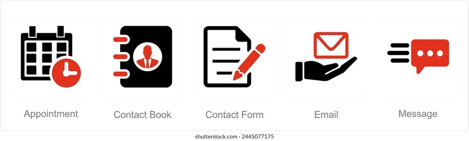 A set of 5 Contact icons as appointment, contact book, contact form