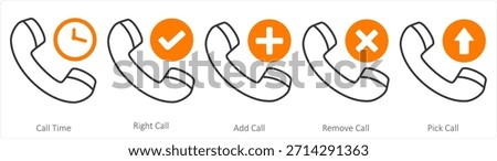 A set of 5 contact icons as call time, right call, add call