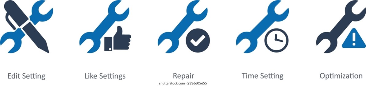 A set of 5 Contact icons as edit setting, like settings, repair