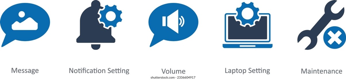 Un conjunto de 5 iconos de contacto como mensaje, configuración de notificación, volumen