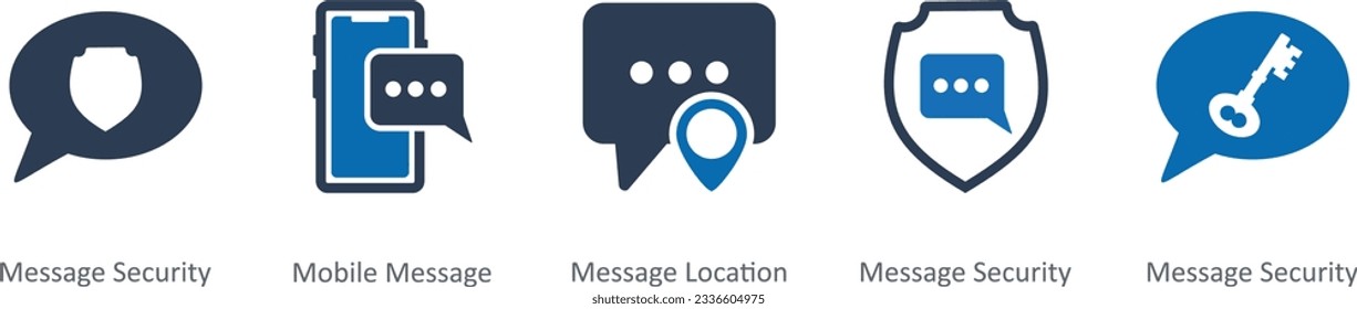 Un conjunto de 5 iconos de contacto como seguridad de mensajes, mensaje móvil, ubicación de mensajes