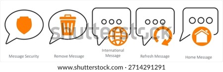 A set of 5 contact icons as message security, remove message, international message