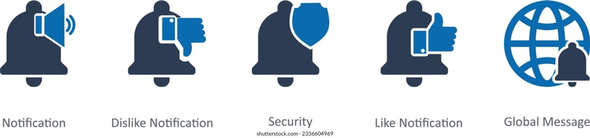 A set of 5 Contact icons as notification, dislike notification, security