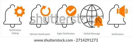 A set of 5 contact icons as notification setting, refresh notification, right notification