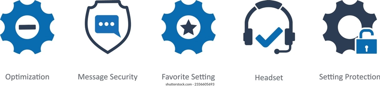 A set of 5 Contact icons as optimization, message security, favorite setting