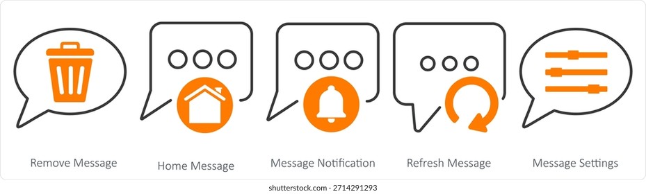 Un conjunto de 5 iconos de contacto como eliminar mensaje, mensaje de inicio, notificación de mensaje