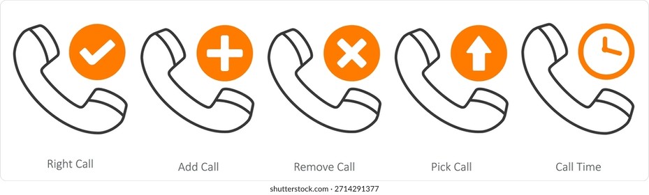 A set of 5 contact icons as right call, add call, remove call