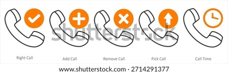 A set of 5 contact icons as right call, add call, remove call