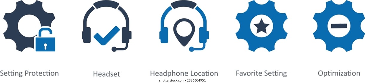 A set of 5 Contact icons as setting protection, headset, headphone location